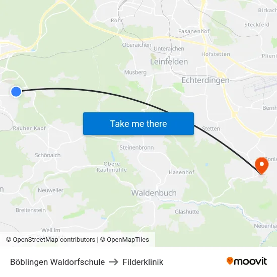Böblingen Waldorfschule to Filderklinik map