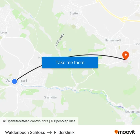 Waldenbuch Schloss to Filderklinik map