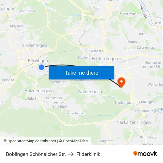 Böblingen Schönaicher Str. to Filderklinik map