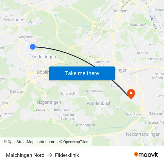 Maichingen Nord to Filderklinik map