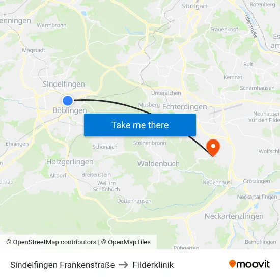 Sindelfingen Frankenstraße to Filderklinik map