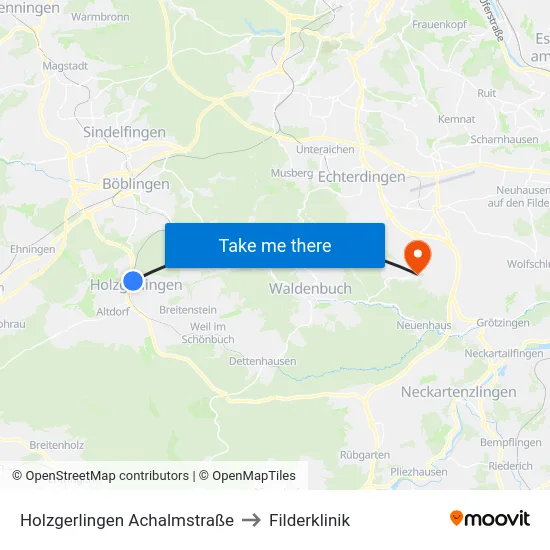 Holzgerlingen Achalmstraße to Filderklinik map