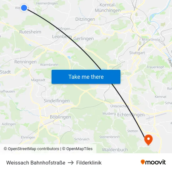 Weissach Bahnhofstraße to Filderklinik map