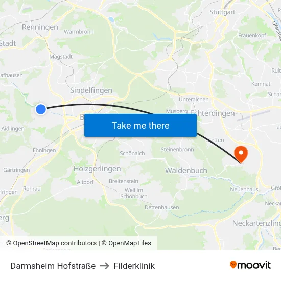 Darmsheim Hofstraße to Filderklinik map