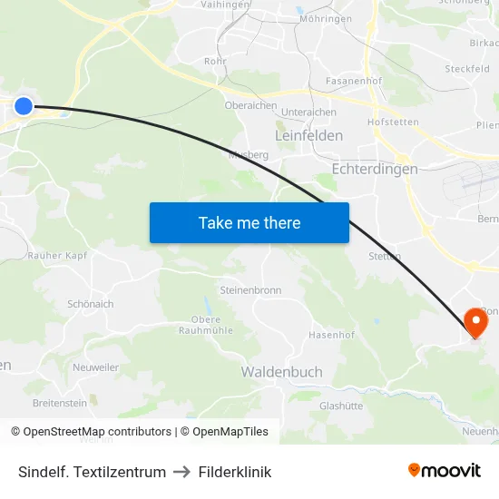 Sindelf. Textilzentrum to Filderklinik map