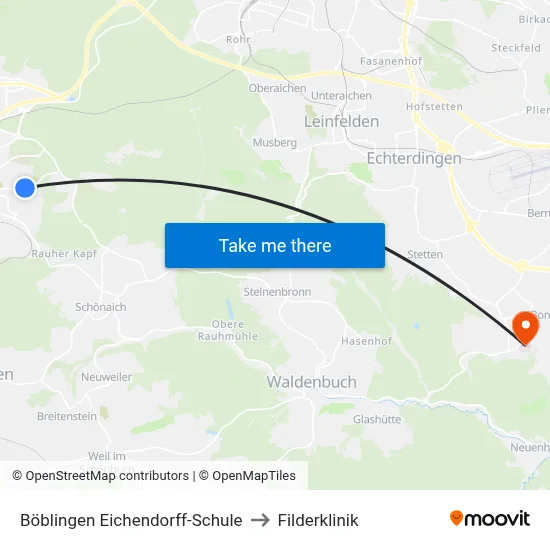 Böblingen Eichendorff-Schule to Filderklinik map