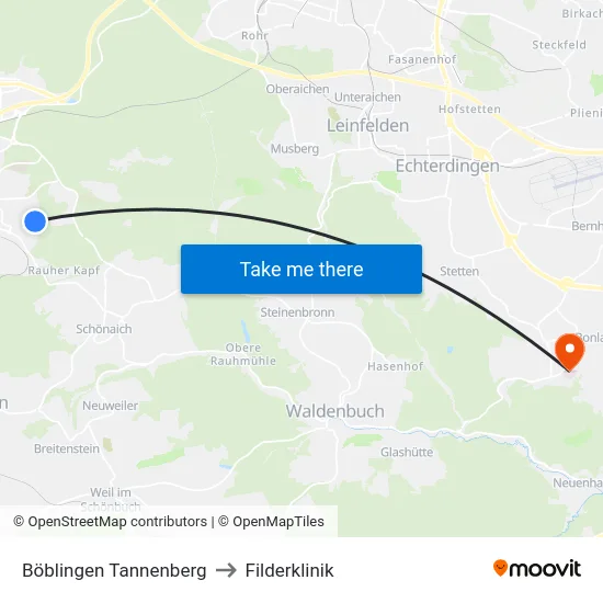 Böblingen Tannenberg to Filderklinik map