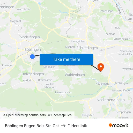 Böblingen Eugen-Bolz-Str. Ost to Filderklinik map