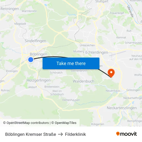 Böblingen Kremser Straße to Filderklinik map