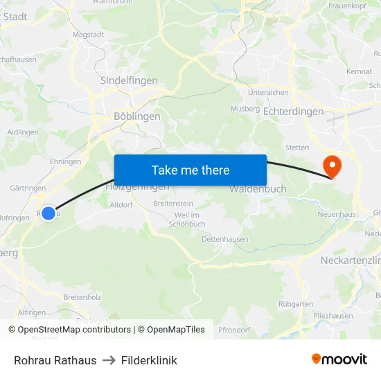 Rohrau Rathaus to Filderklinik map