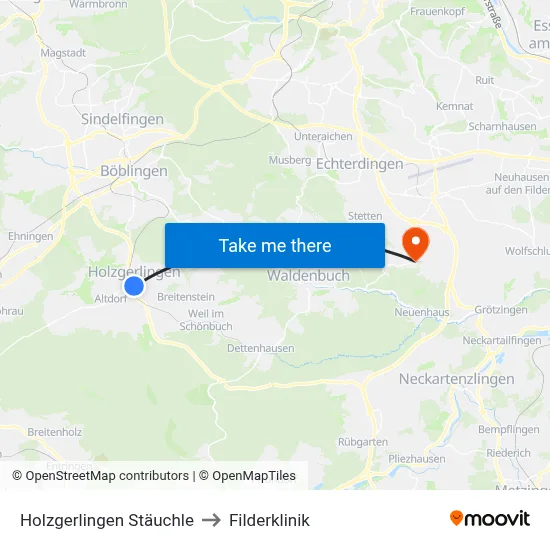 Holzgerlingen Stäuchle to Filderklinik map