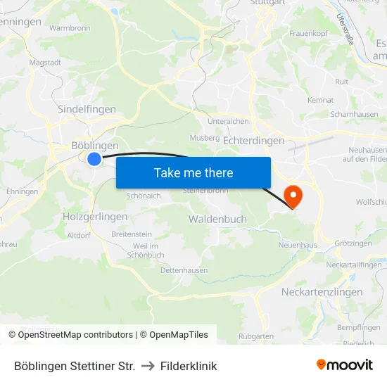 Böblingen Stettiner Str. to Filderklinik map