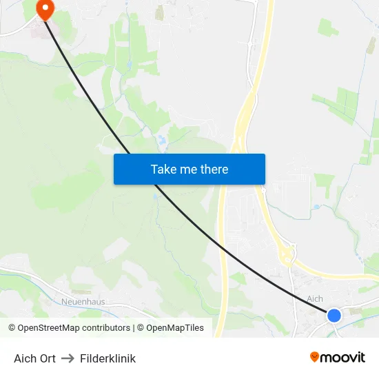 Aich Ort to Filderklinik map