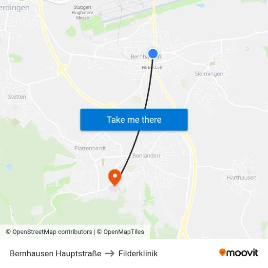 Bernhausen Hauptstraße to Filderklinik map