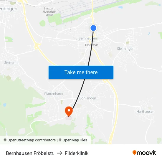 Bernhausen Fröbelstr. to Filderklinik map