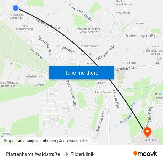 Plattenhardt Waldstraße to Filderklinik map