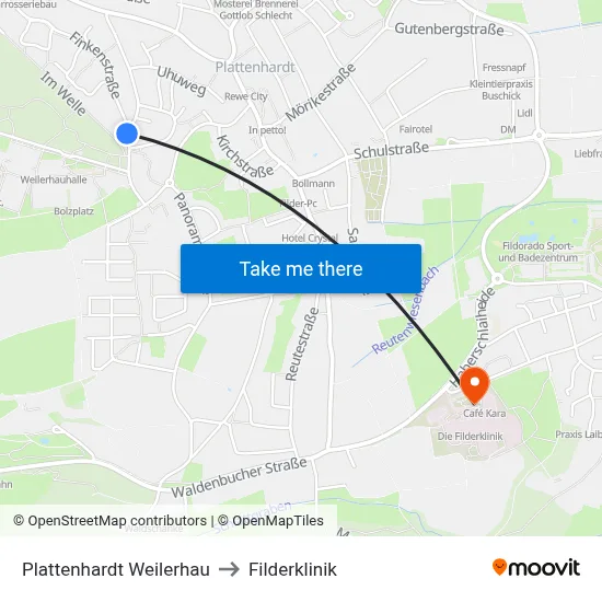 Plattenhardt Weilerhau to Filderklinik map