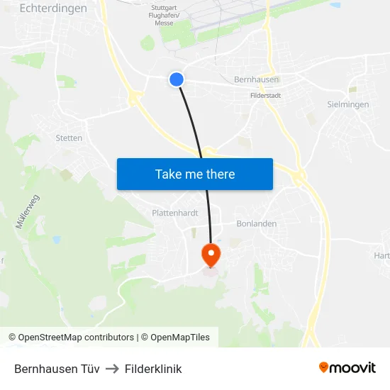 Bernhausen Tüv to Filderklinik map