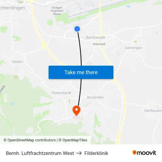 Bernh. Luftfrachtzentrum West to Filderklinik map
