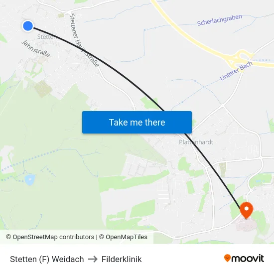 Stetten (F) Weidach to Filderklinik map
