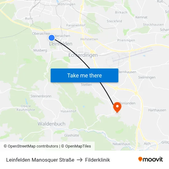Leinfelden Manosquer Straße to Filderklinik map