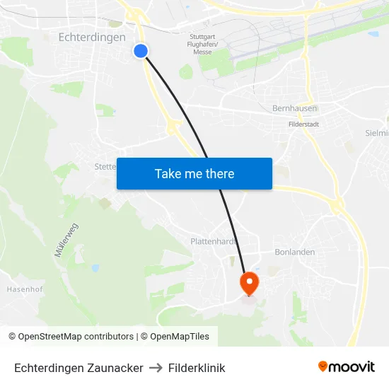 Echterdingen Zaunacker to Filderklinik map