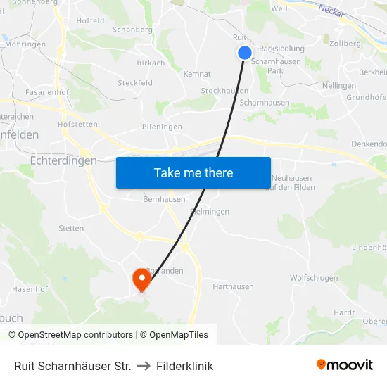 Ruit Scharnhäuser Str. to Filderklinik map