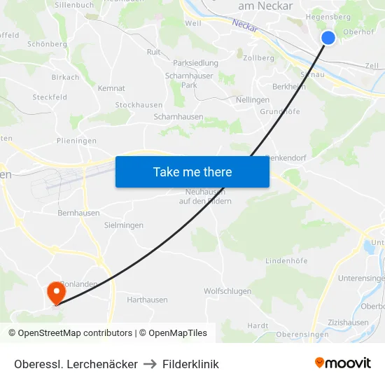 Oberessl. Lerchenäcker to Filderklinik map