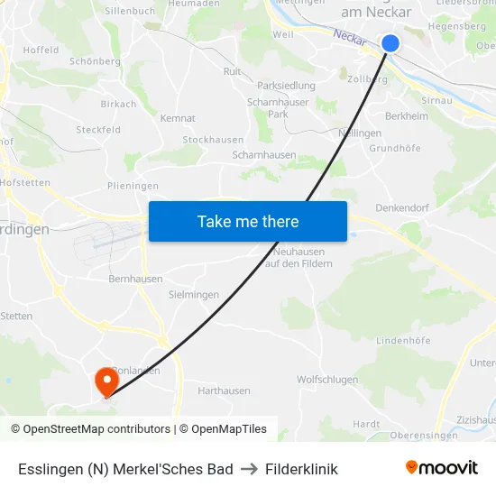 Esslingen (N) Merkel'Sches Bad to Filderklinik map