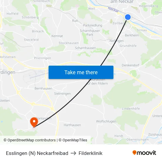 Esslingen (N) Neckarfreibad to Filderklinik map