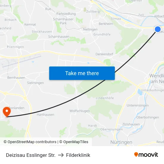 Deizisau Esslinger Str. to Filderklinik map