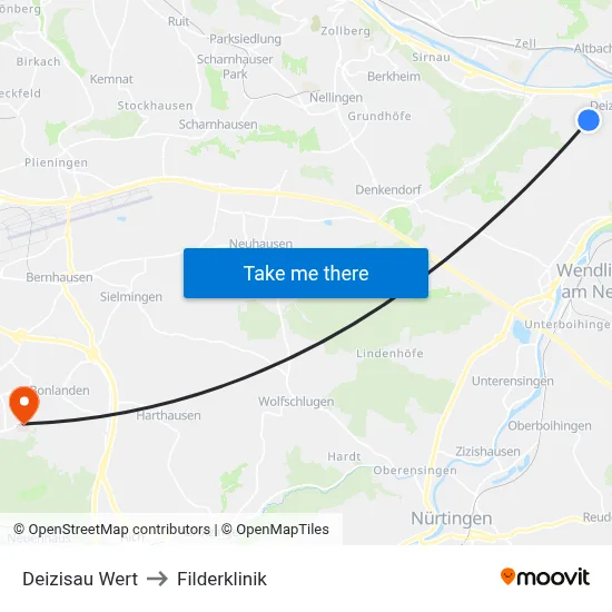 Deizisau Wert to Filderklinik map
