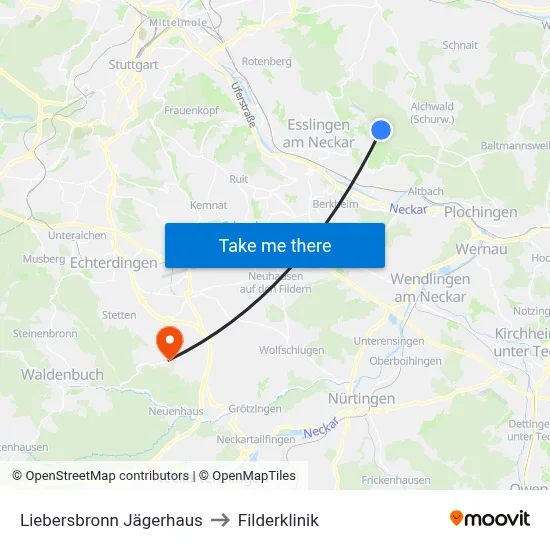 Liebersbronn Jägerhaus to Filderklinik map