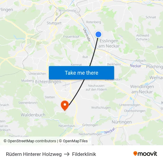 Rüdern Hinterer Holzweg to Filderklinik map