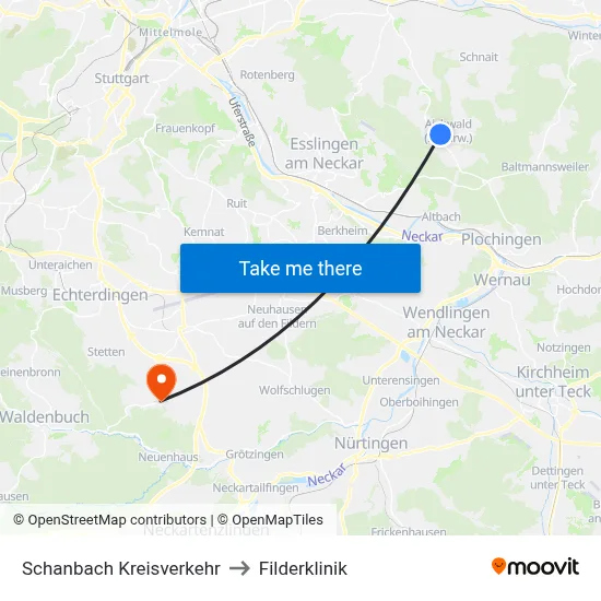 Schanbach Kreisverkehr to Filderklinik map