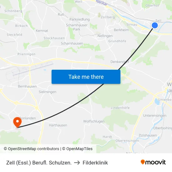 Zell (Essl.) Berufl. Schulzen. to Filderklinik map