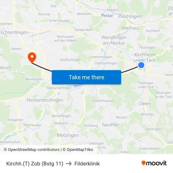 Kirchh.(T) Zob (Bstg 11) to Filderklinik map