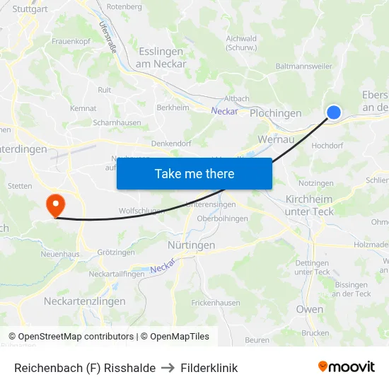 Reichenbach (F) Risshalde to Filderklinik map