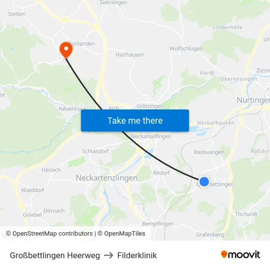 Großbettlingen Heerweg to Filderklinik map