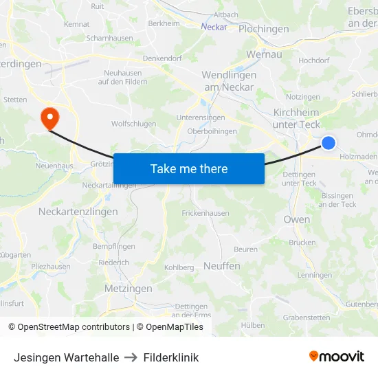 Jesingen Wartehalle to Filderklinik map