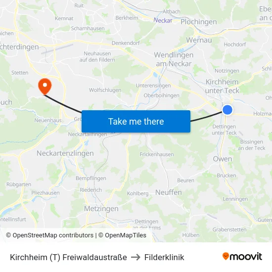 Kirchheim (T) Freiwaldaustraße to Filderklinik map