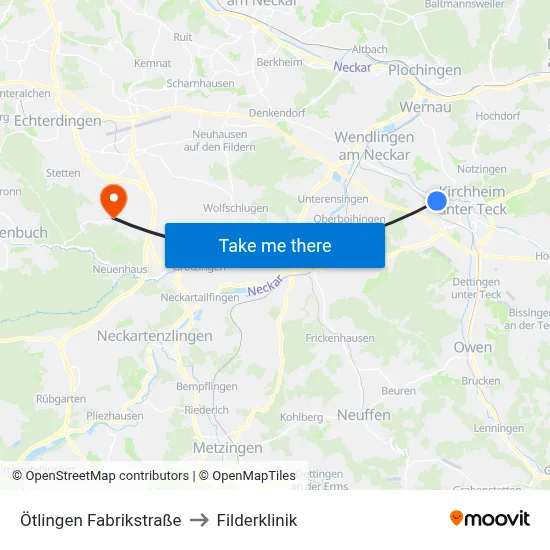 Ötlingen Fabrikstraße to Filderklinik map