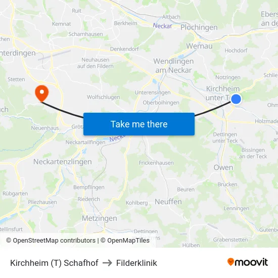 Kirchheim (T) Schafhof to Filderklinik map
