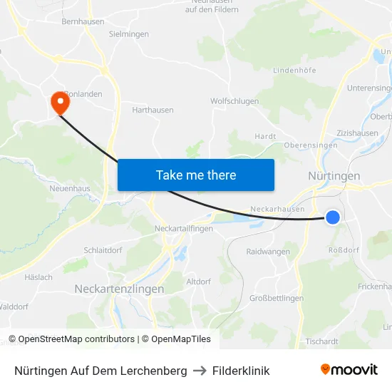 Nürtingen Auf Dem Lerchenberg to Filderklinik map