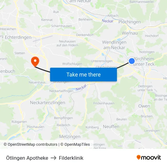 Ötlingen Apotheke to Filderklinik map