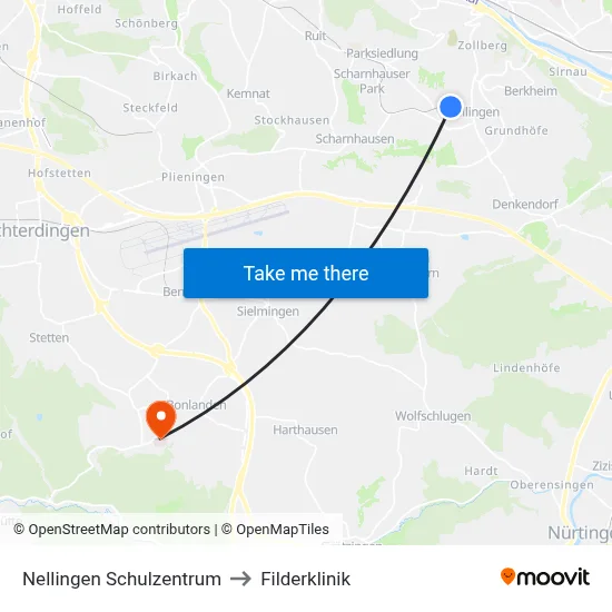 Nellingen Schulzentrum to Filderklinik map
