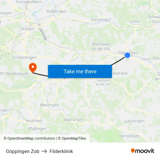 Göppingen Zob to Filderklinik map