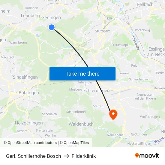 Gerl. Schillerhöhe Bosch to Filderklinik map