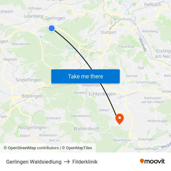 Gerlingen Waldsiedlung to Filderklinik map