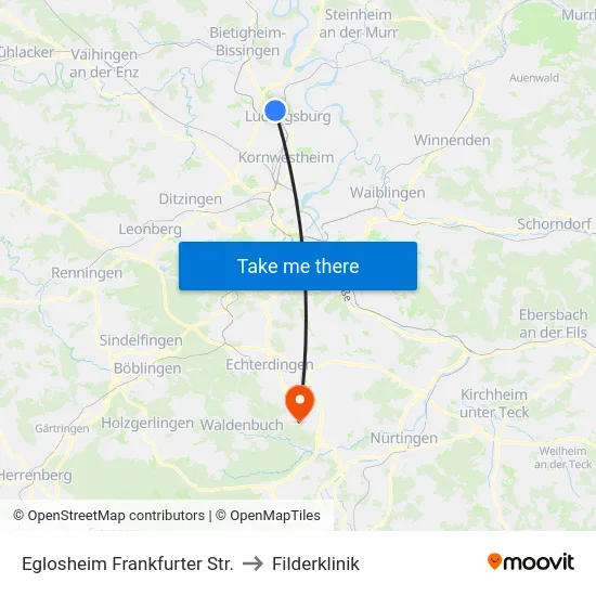 Eglosheim Frankfurter Str. to Filderklinik map